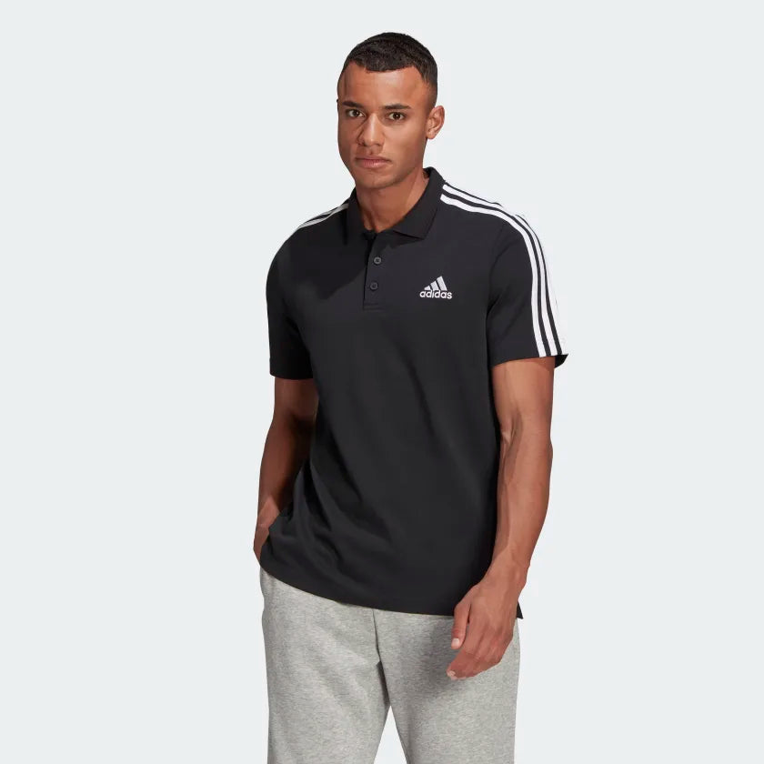 Adidas Men Aeroready Essentials Piqué Embroidered Small Logo 3-Stripes Training Polo Shirt on www..NeosSports.com