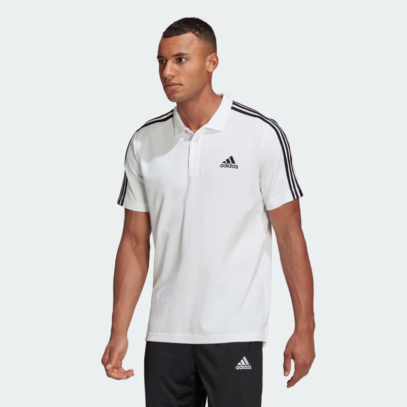 Adidas Men Aeroready Essentials Piqué Embroidered Small Logo 3-Stripes Training Polo Shirt on www.NeosSports.com