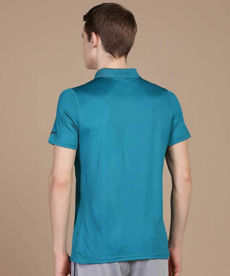 Reebok Solid Men Polo Neck Green T-Shirt